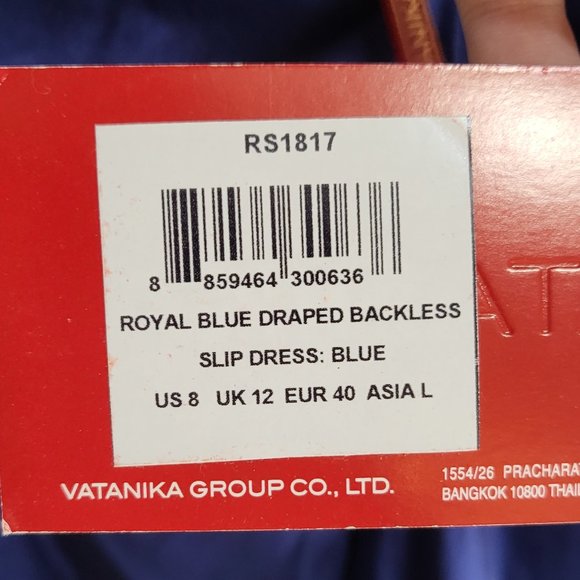 Vatanika Royal Blue Draped Backless Slip Dress Size 8 - Picture 7 of 8